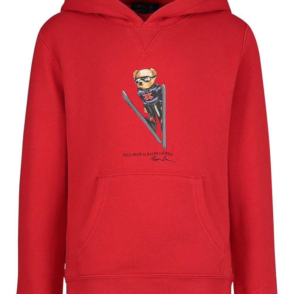 Boys Red Polo Bear Ski Fleece Hoodie- 10/12 M